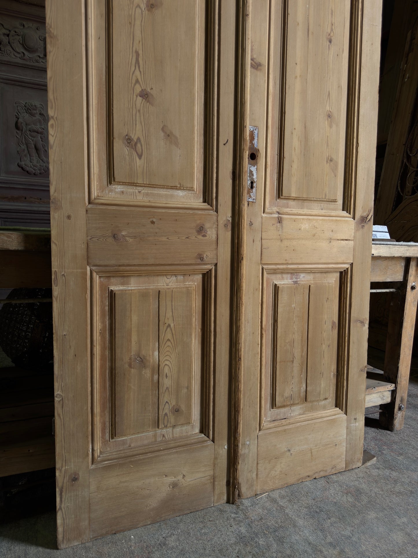 Stately 3 Panel Antique Solid French Doors - 39.75x94.5 J403