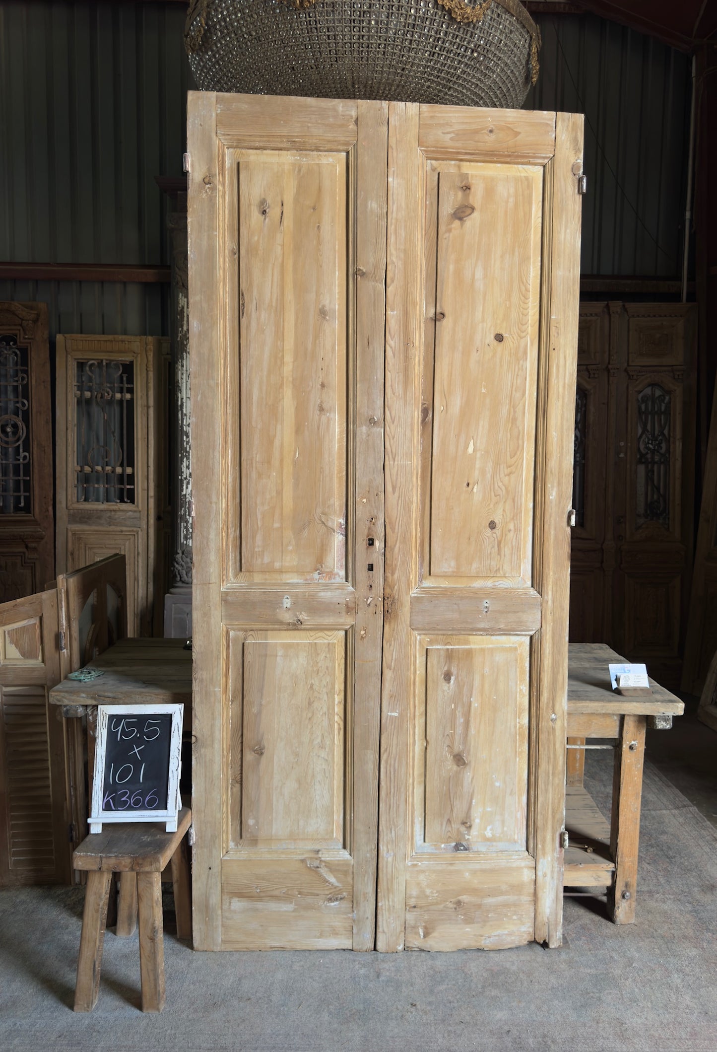 2 Panel Antique Solid French Doors - 45.5x101 K366