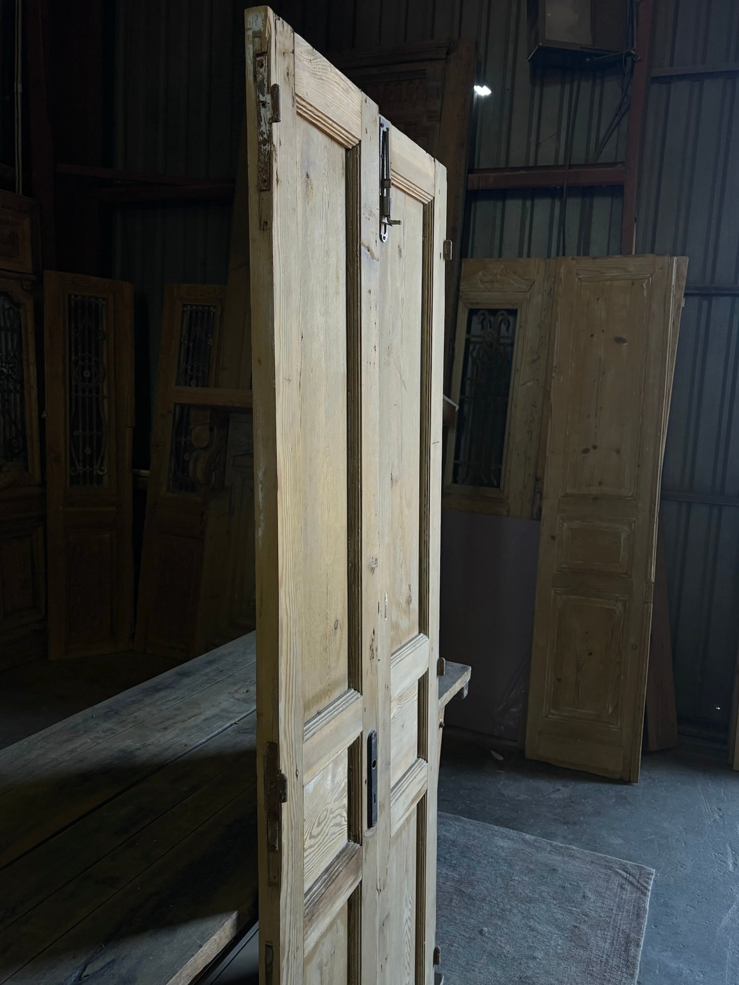 Raised Molding 3 Panel Antique Solid French Doors - 34.75x87 - L94