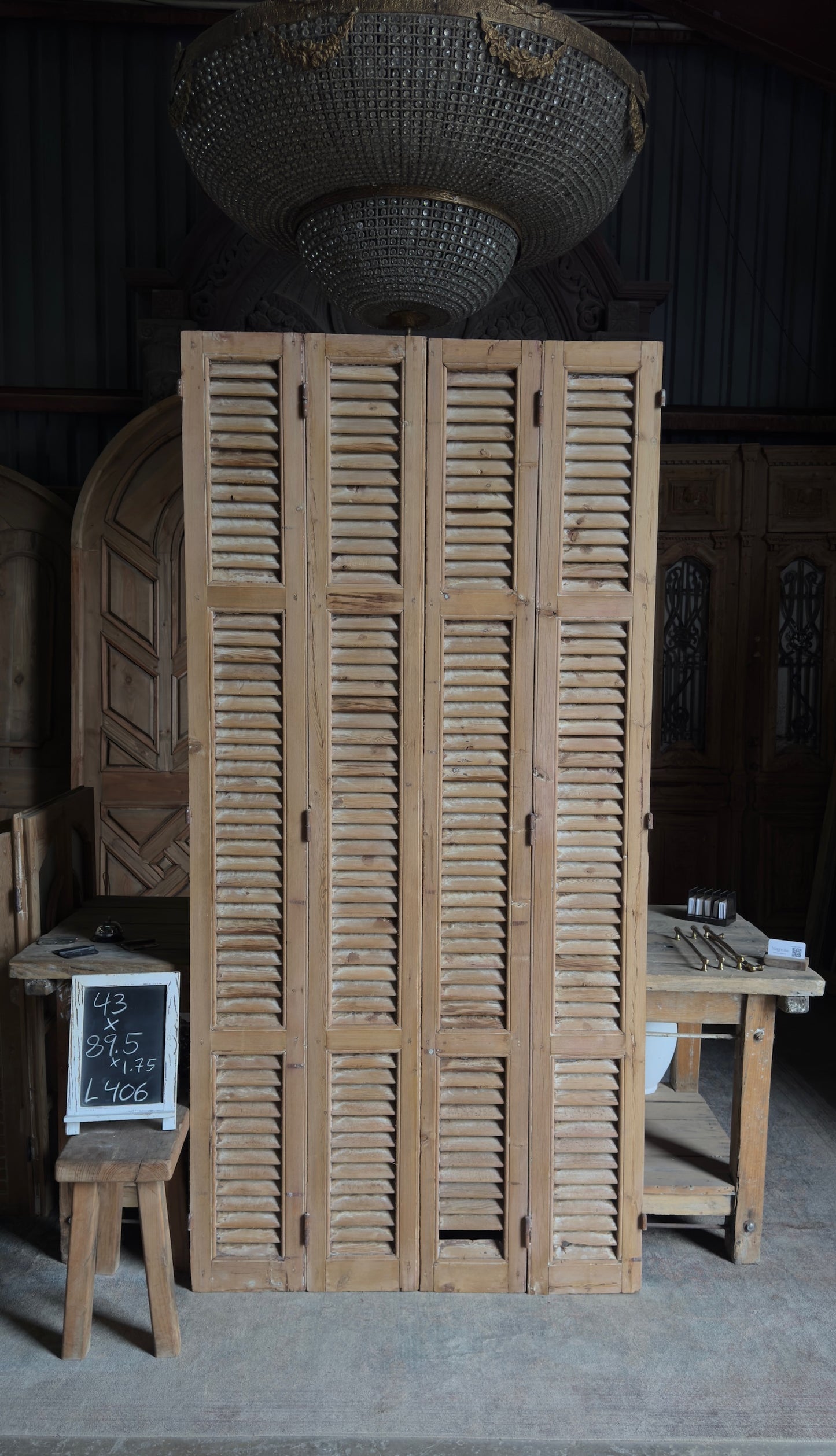 European French Antique Louvered Shutters - 43x89.5 - L406