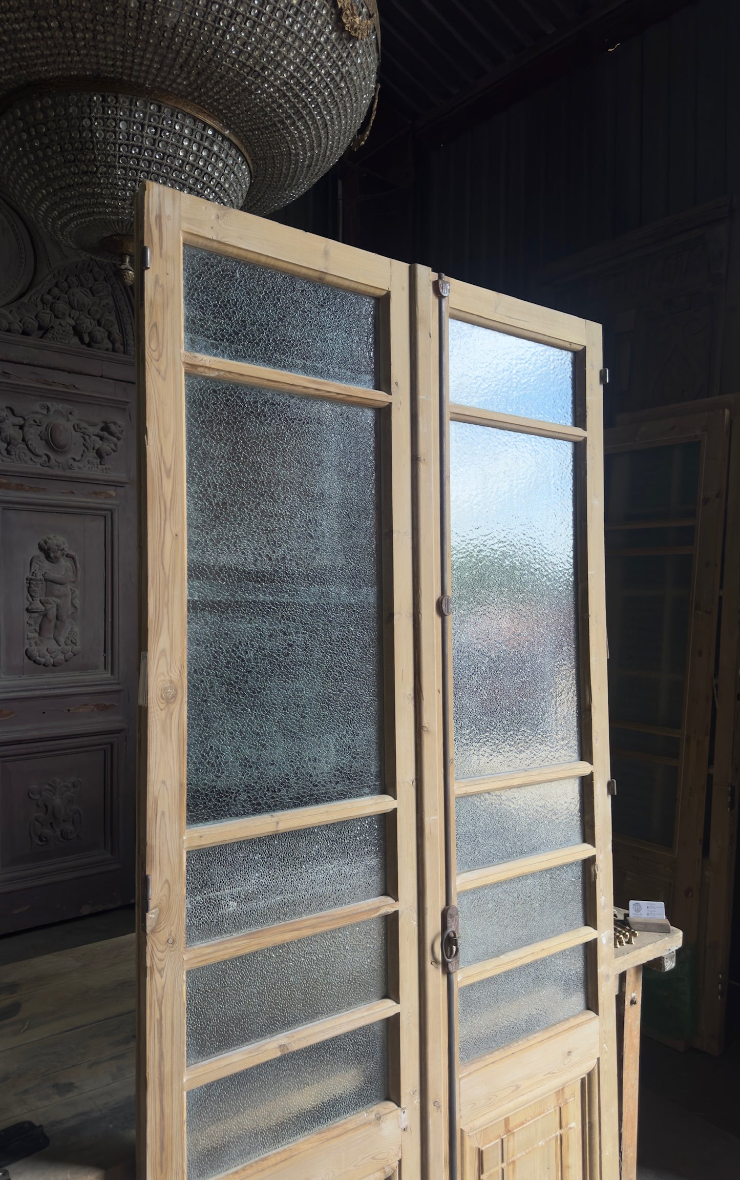 Antique Obscured Glass 4 Lite French Doors - 43.5x89.5 - L688