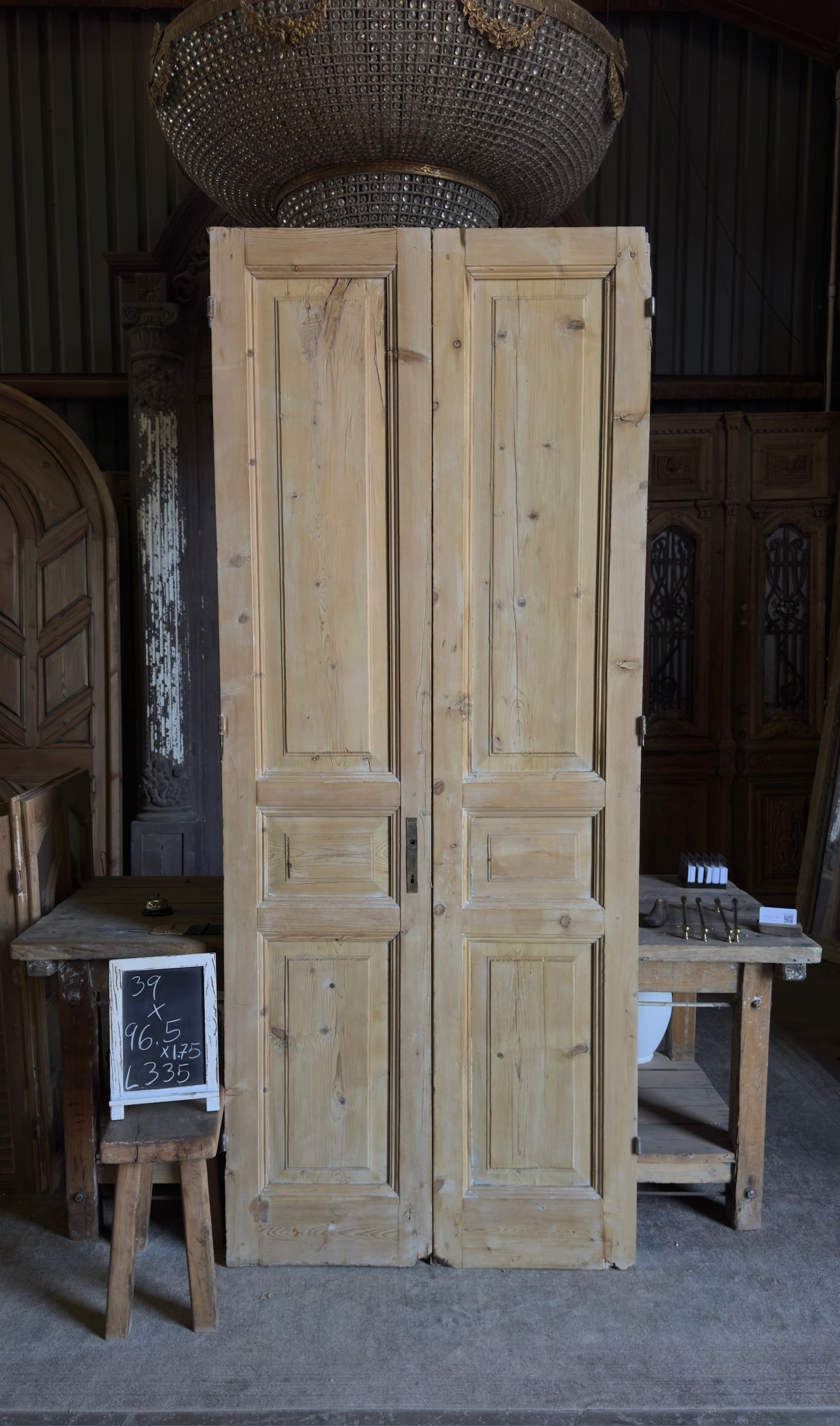 3 Panel Antique Solid French Doors - 39x96.5 - L335