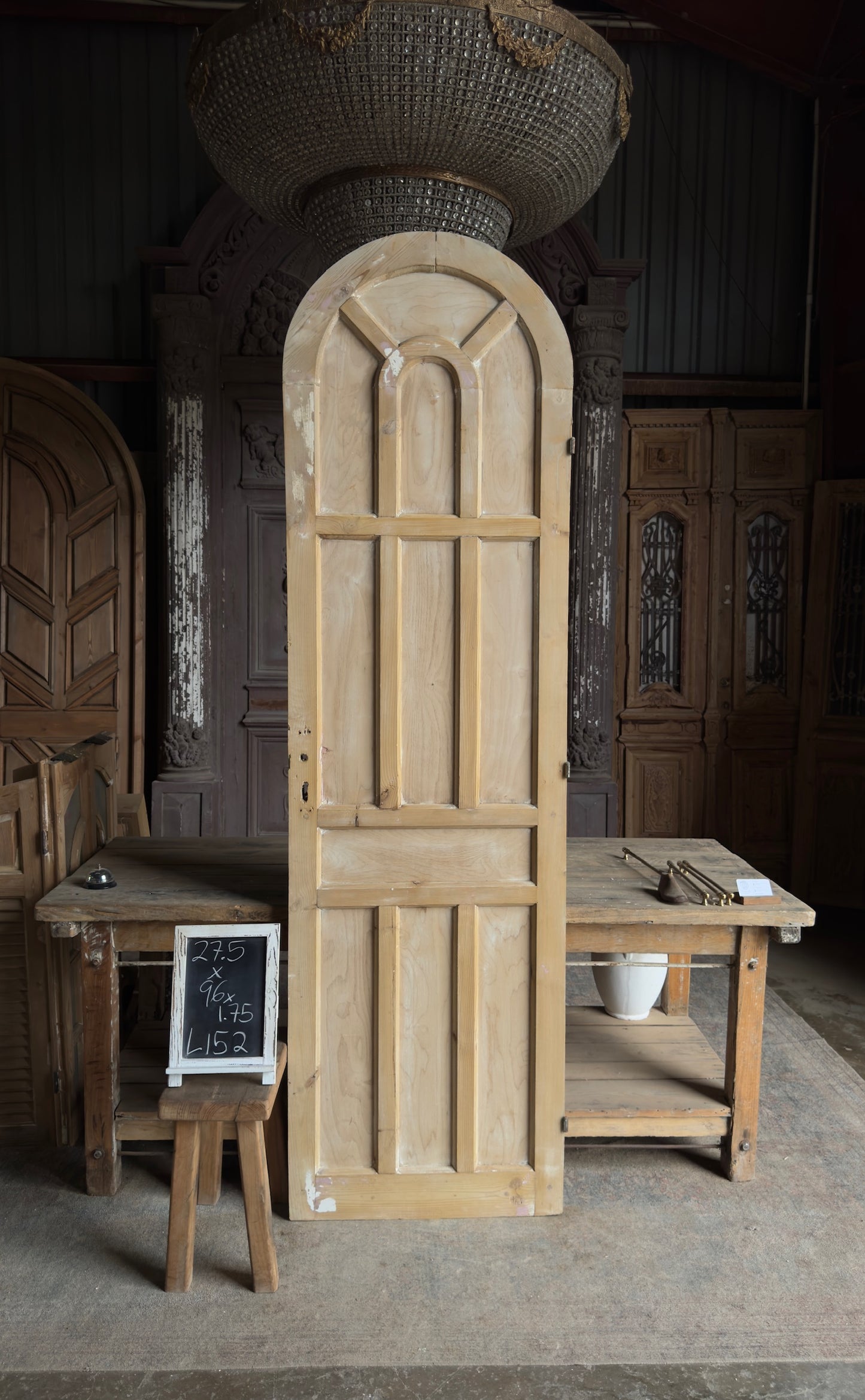 Arched Panel Antique Solid Single Door - 27.5x96 - L152