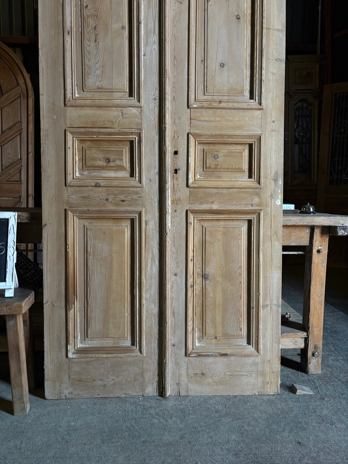 Raised Molding 3 Panel Antique Solid French Doors - 40.5x93.75 - L105