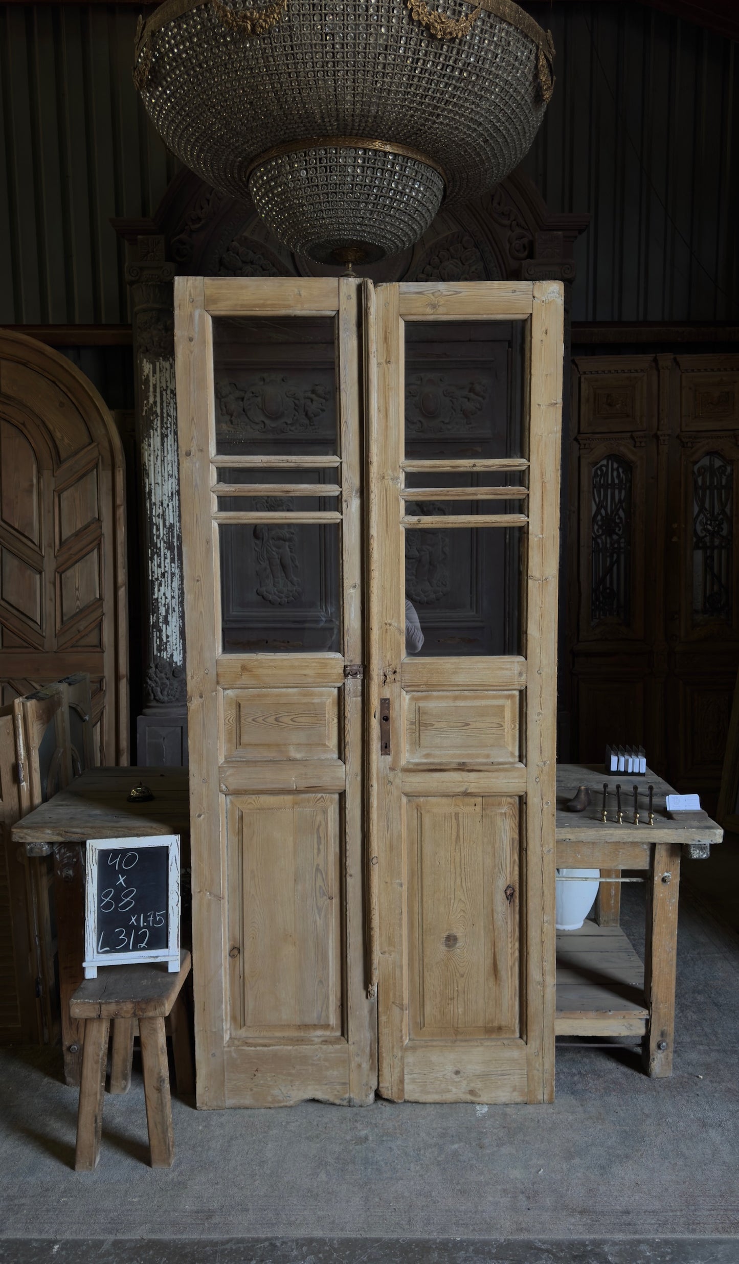 Antique Divided Glass French Doors - 40x88 - L312