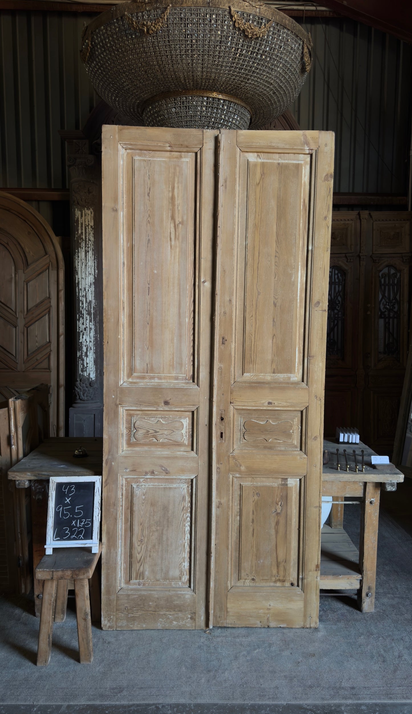 3 Panel Carved Antique Solid French Doors - 43x95.5 - L322
