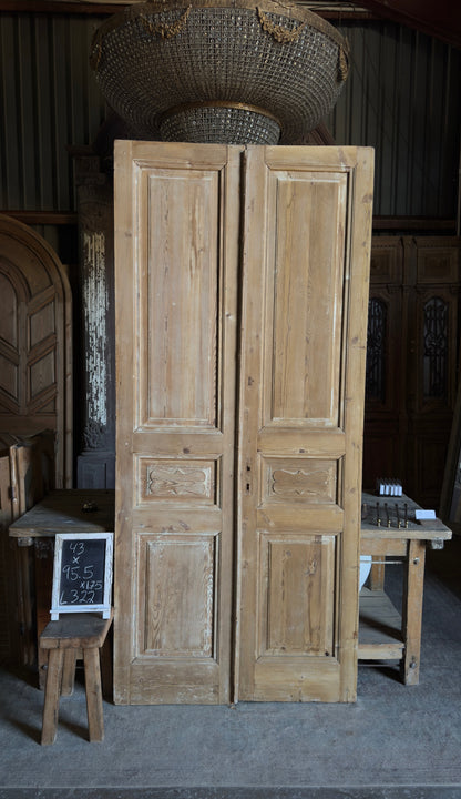 3 Panel Carved Antique Solid French Doors - 43x95.5 - L322