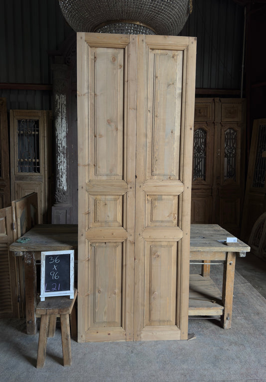 Handcrafted 3 Panel Solid French Doors - 36x96 K21