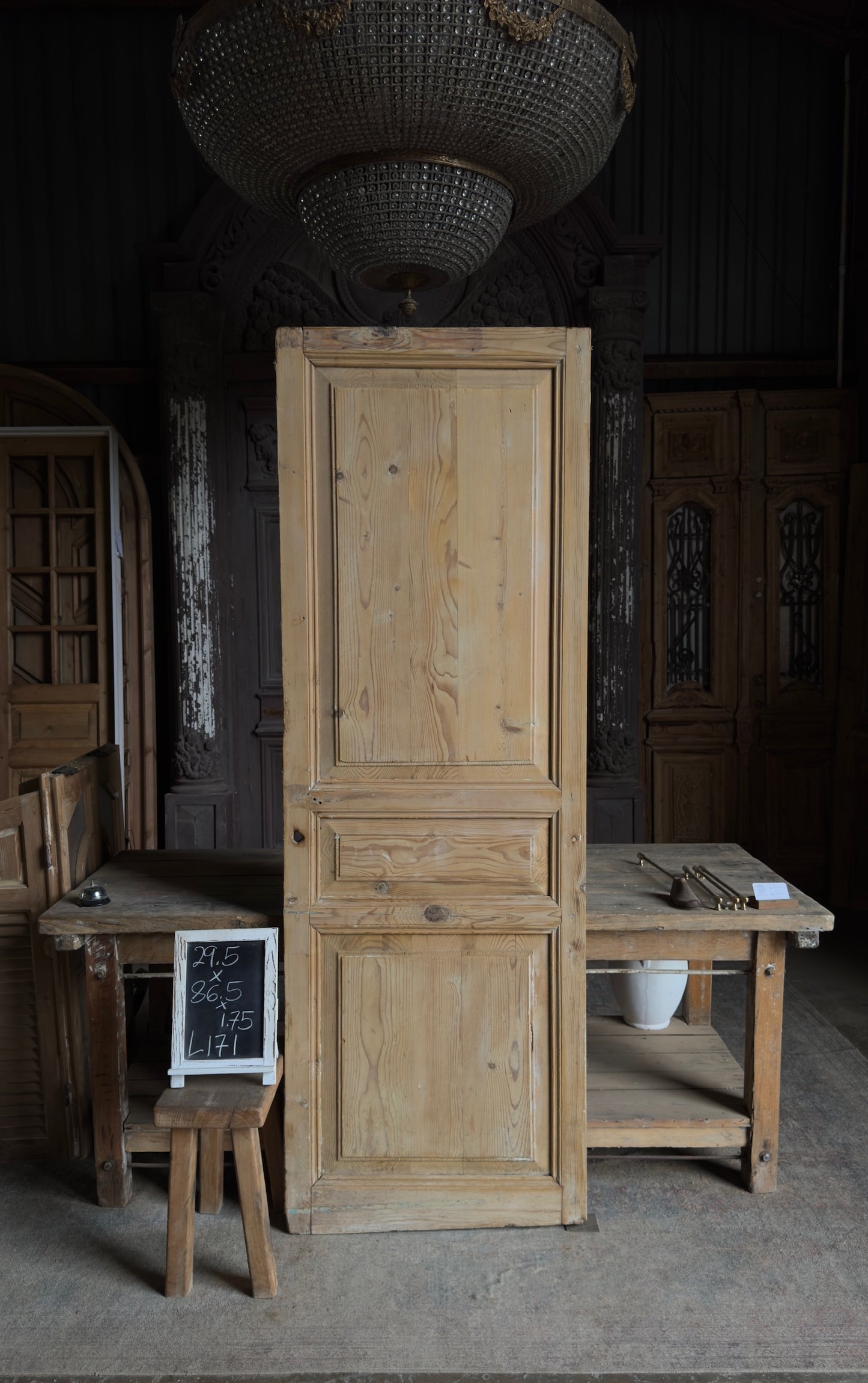 3 Panel Single Solid Antique Door - 29.5x86.5 - L171