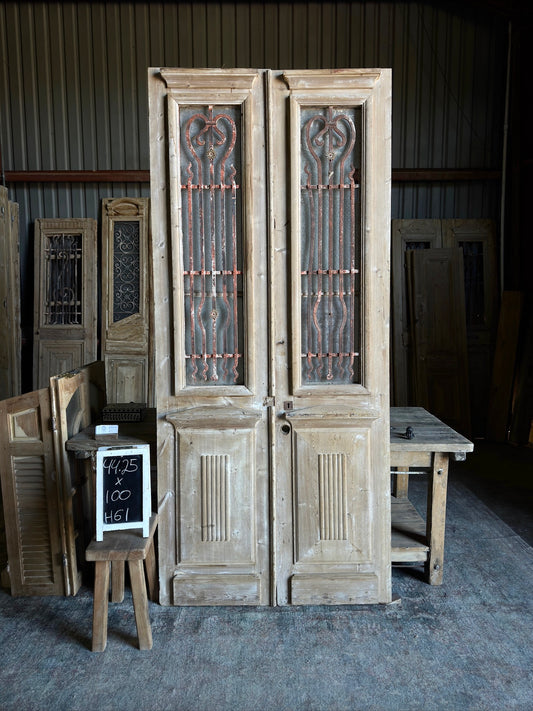Antique Iron Fluted Panel French Doors - 44.25x100 H61