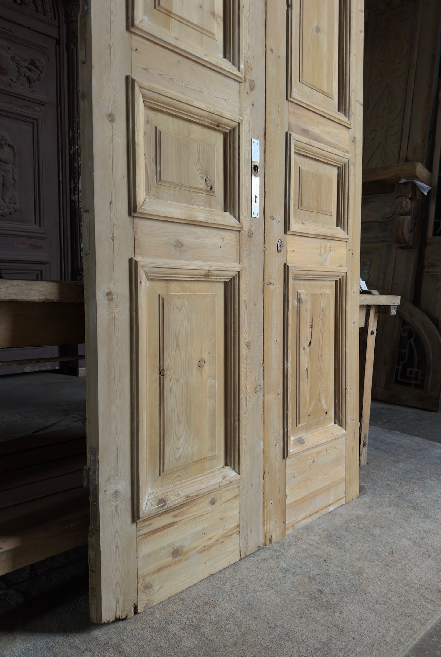 3 Panel Antique Solid French Doors With Raised Molding - 43x108 K383