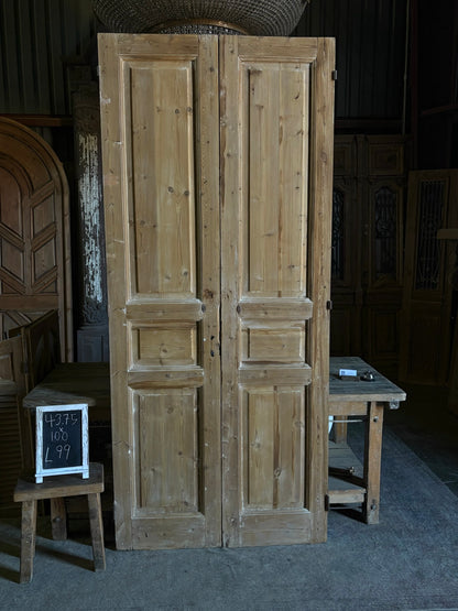 Raised Molding 3 Panel Antique Solid French Doors - 43.75x100 - L99