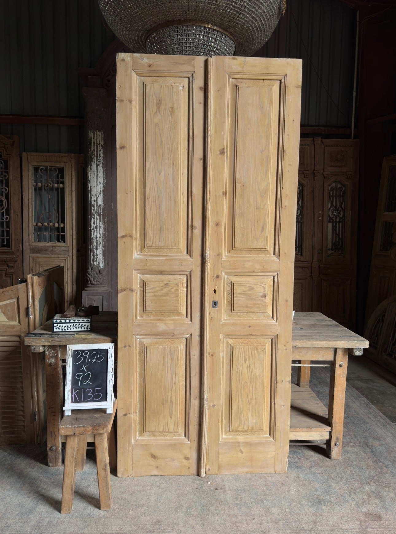 3 Panel Antique Solid French Doors - 39.25x92 K135