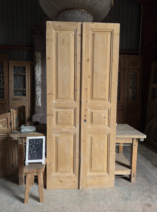 3 Panel Antique Solid French Doors - 39.25x92 K135