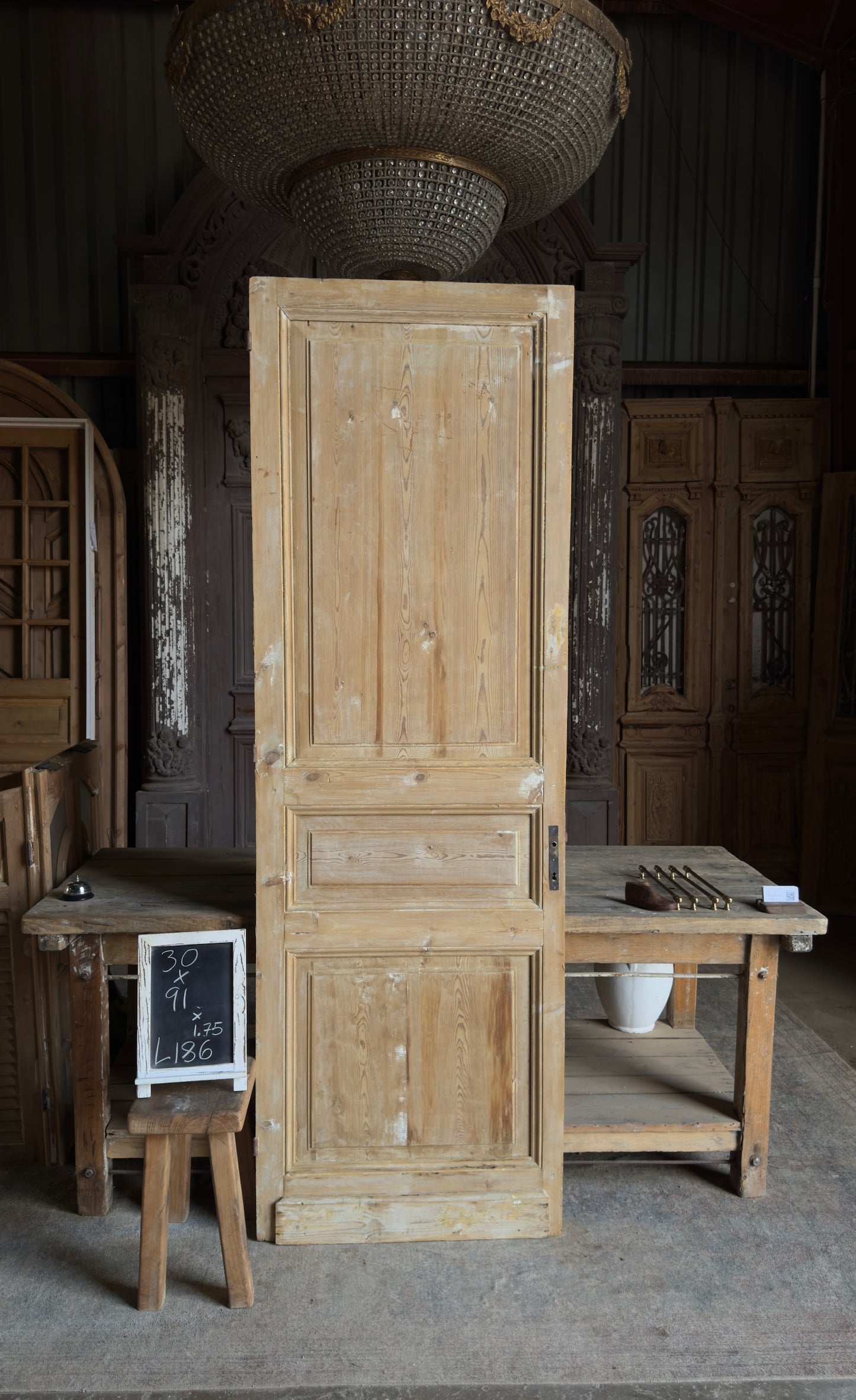 3 Panel Single Solid Antique Door - 30x91 - L186