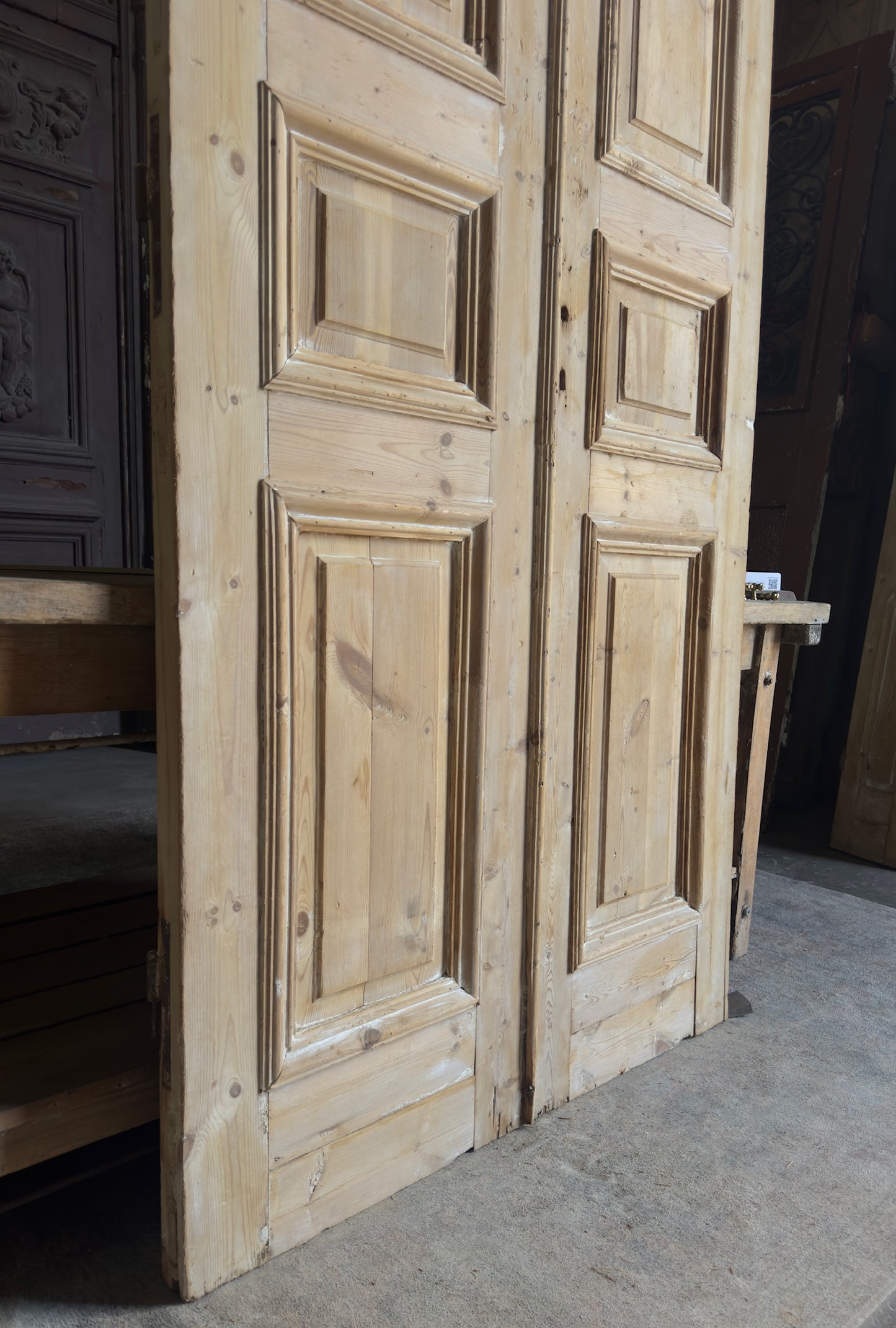 Raised Molding 3 Panel Antique Solid French Doors - 43.5x106 - L394