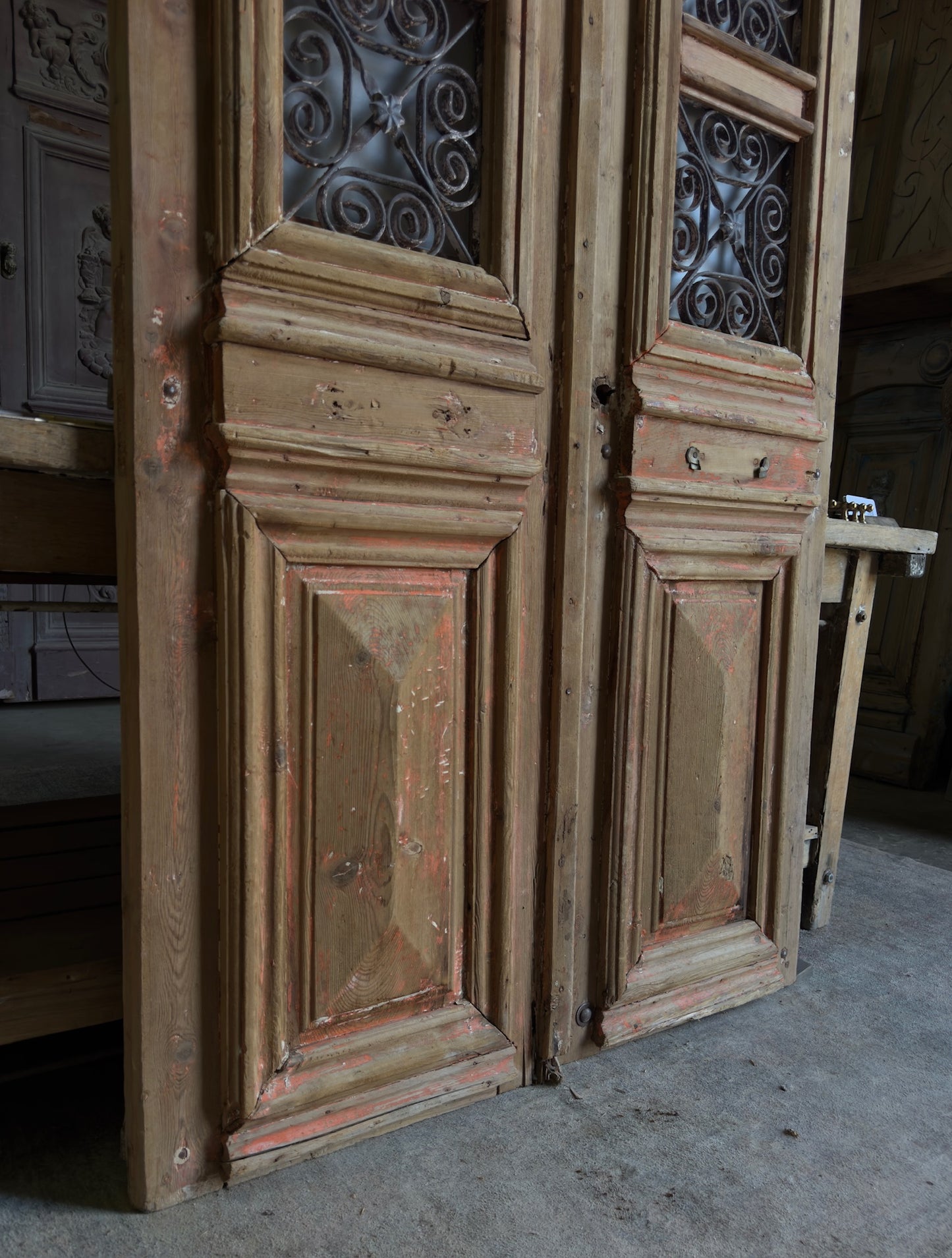 Antique Carved 6 Lite French Doors - 43.5x97.75 - L561