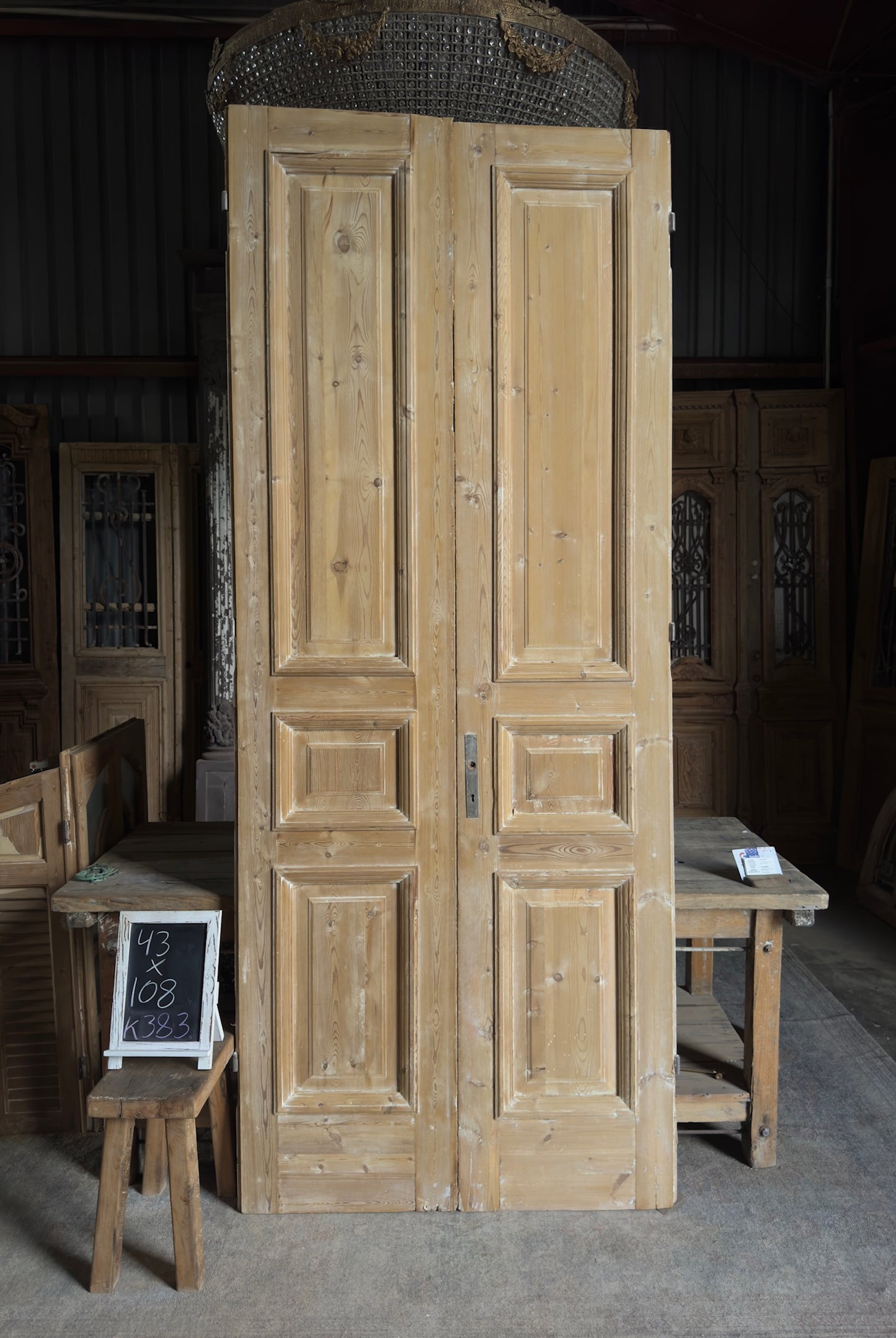 3 Panel Antique Solid French Doors With Raised Molding - 43x108 K383
