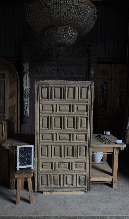 Spanish Coffered Panel Antique Single Door - 35.25x68.25 - L245
