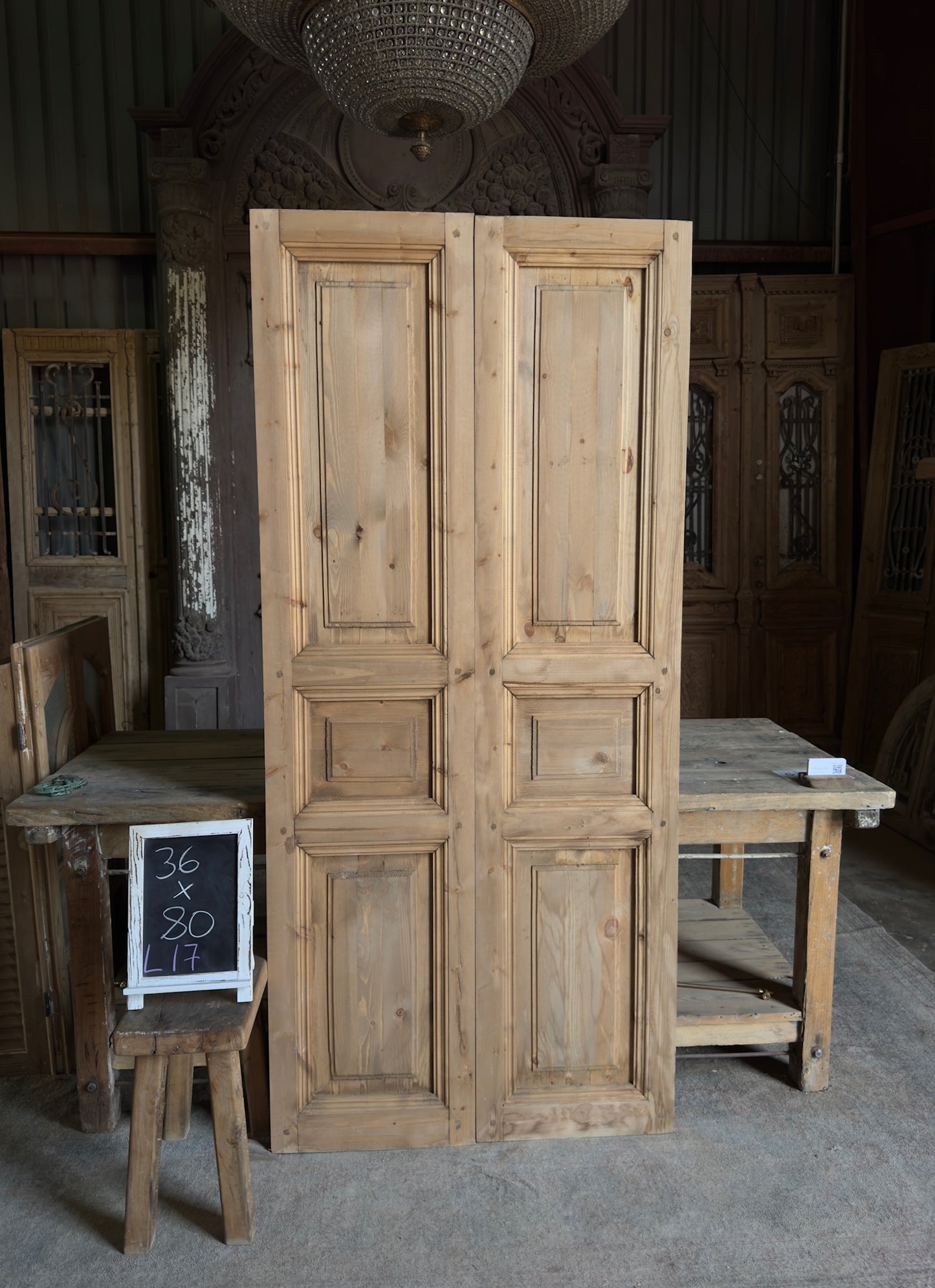 Handcrafted 3 Panel Solid French Doors - 36x80 L17