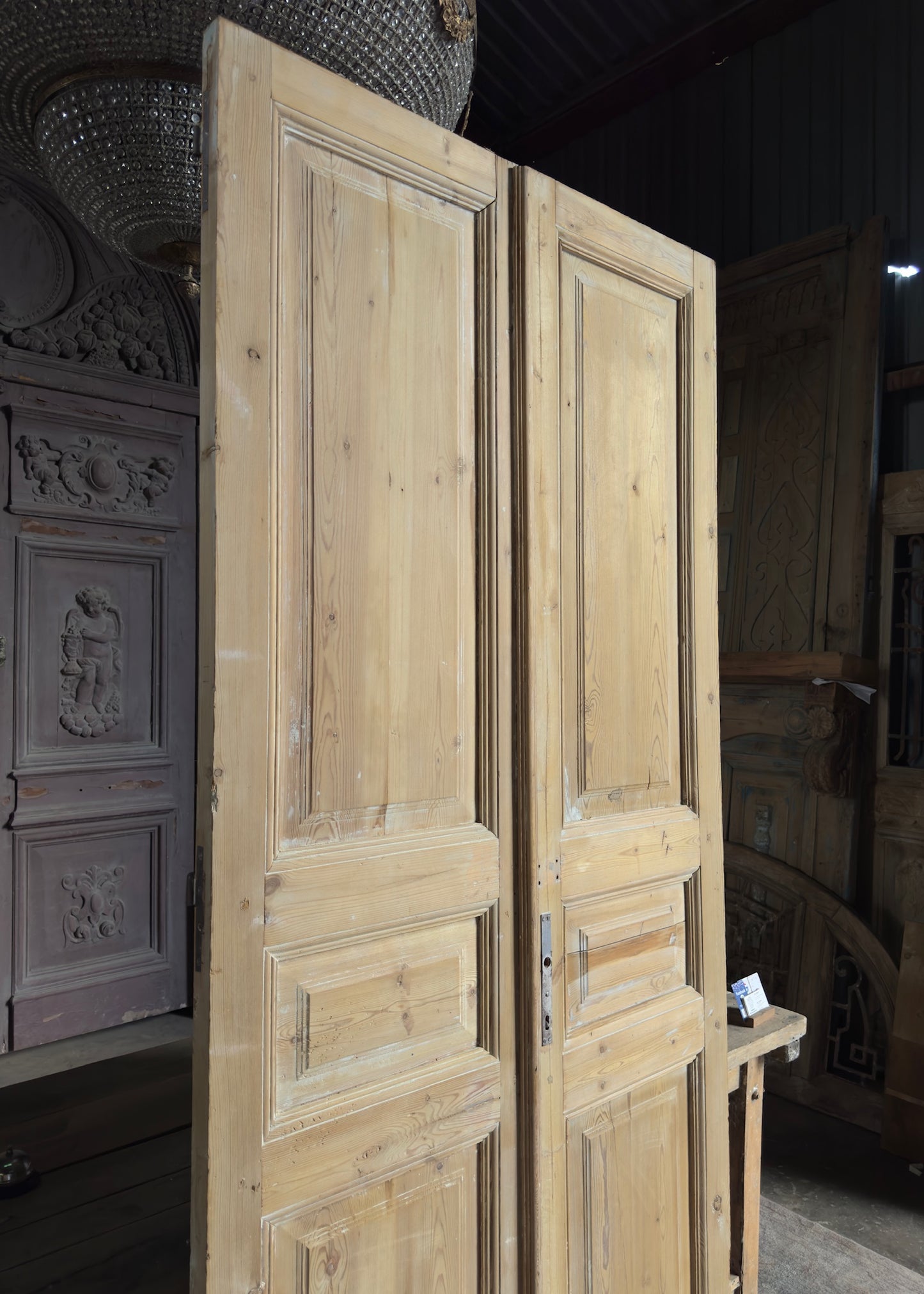 3 Panel Antique Solid French Doors - 43.75x96 K325