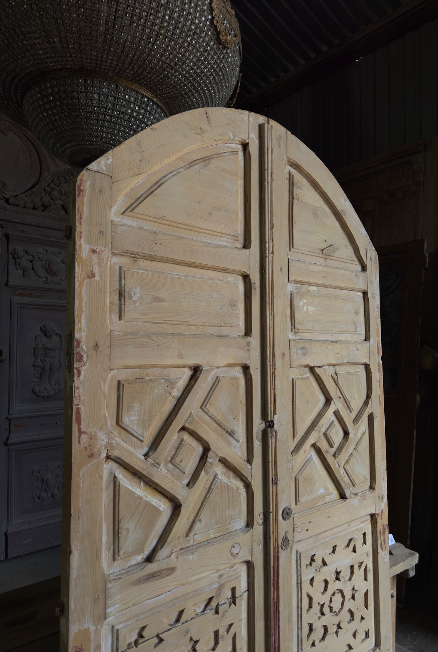 Antique Arched Moroccan Paneled Solid Doors - 52x97 - L465