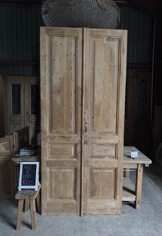 3 Panel Antique Solid French Doors - 45x100 K60