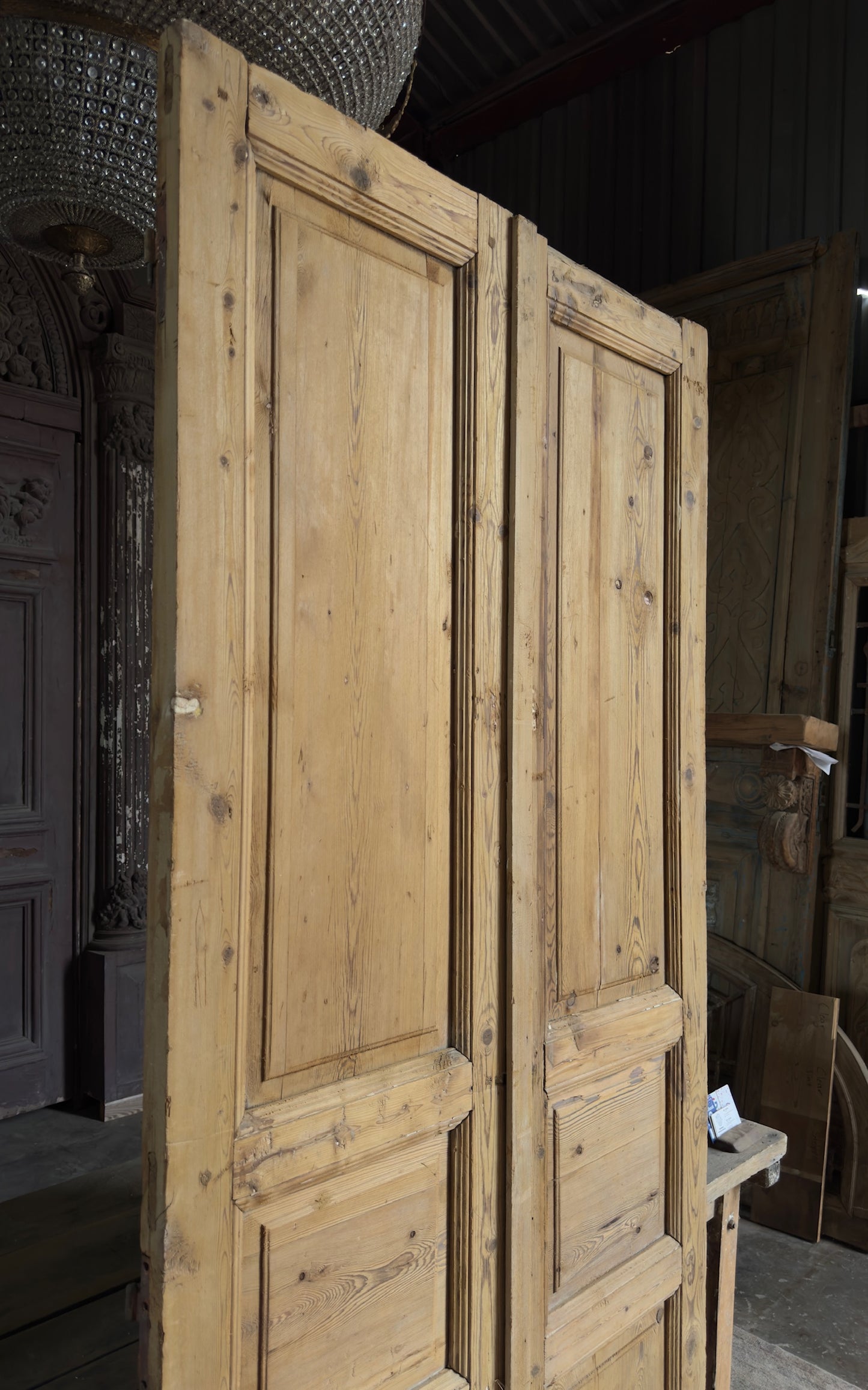 3 Panel Antique Solid French Doors - 43x91 K337