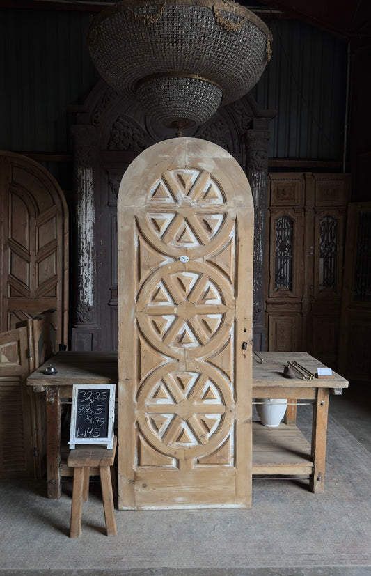 Triple Rosette Antique Arched Solid Single Door -32.25x88.5 - L145