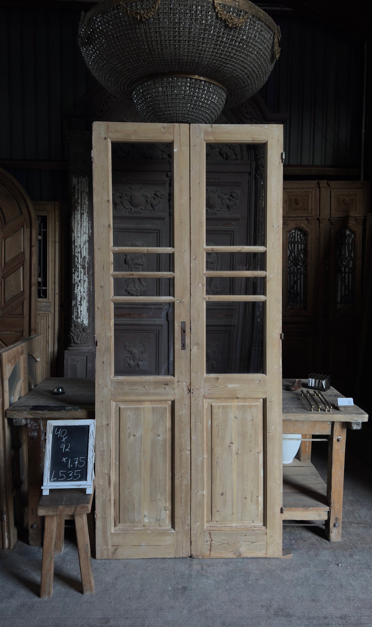 Antique Divided Glass French Doors - 40x92 - L535