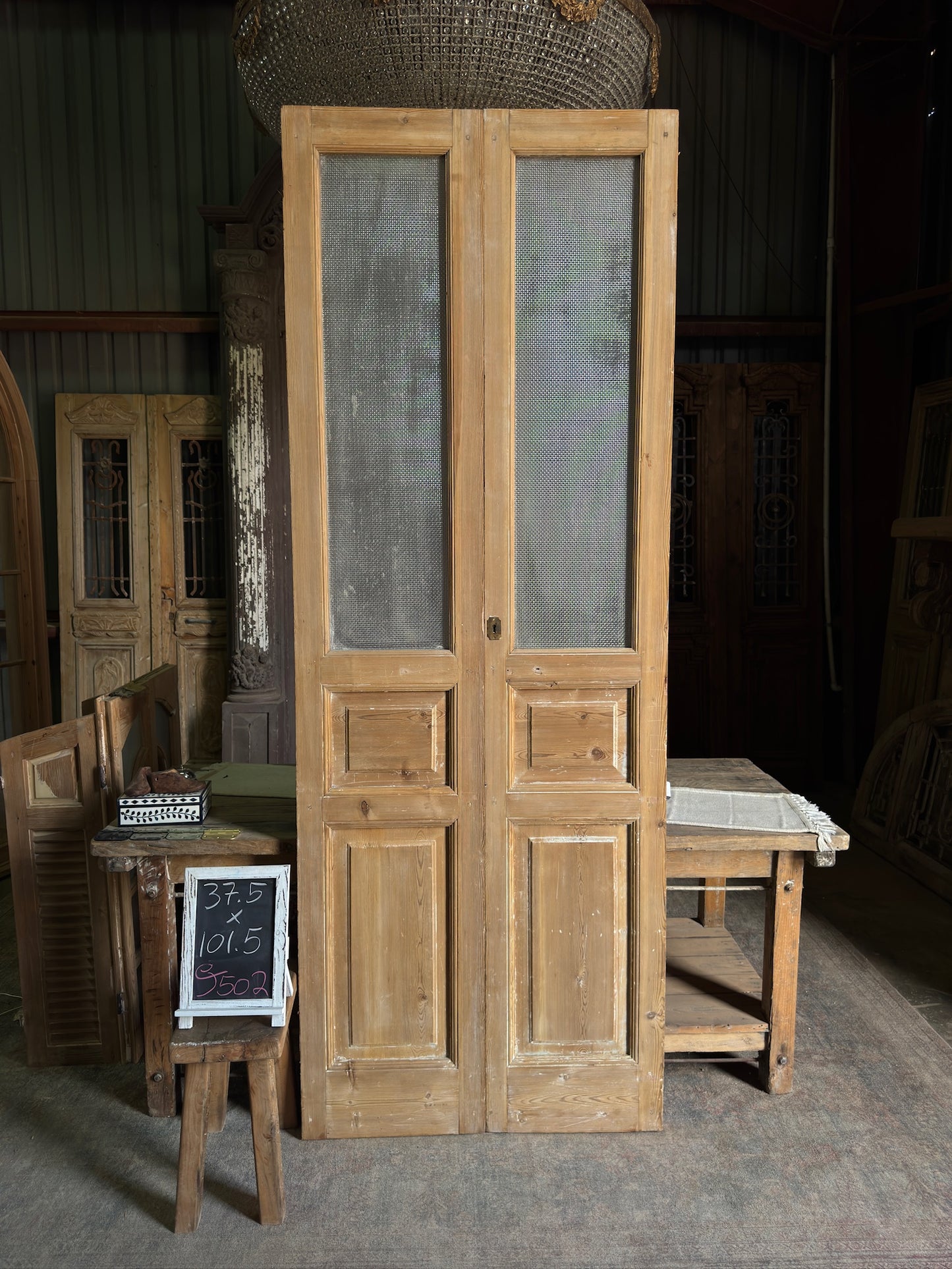3 Panel Antique Glass French Doors - 37.5x101.5 J502