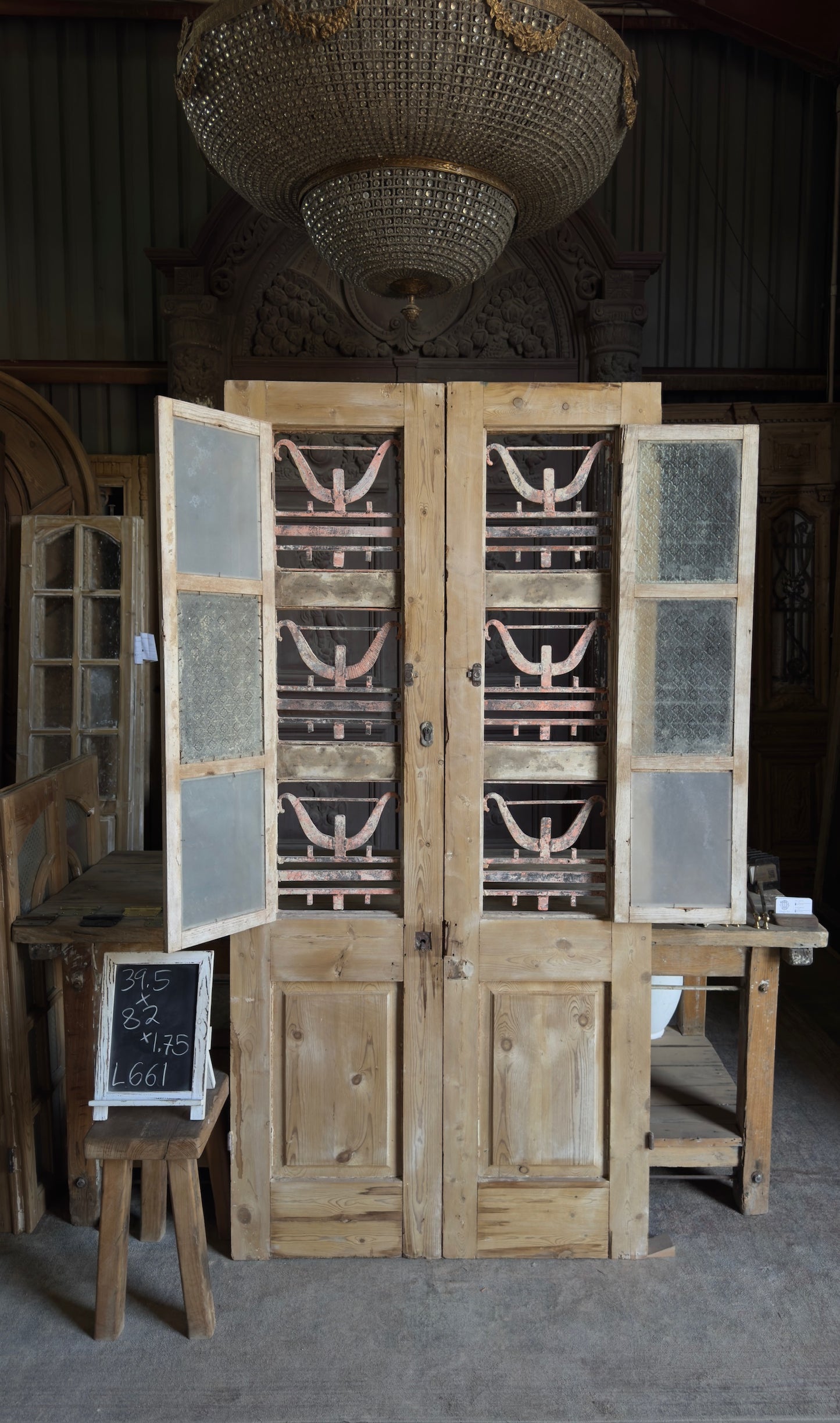 Antique Iron 4 Lite French Doors - 39.5x82 - L661