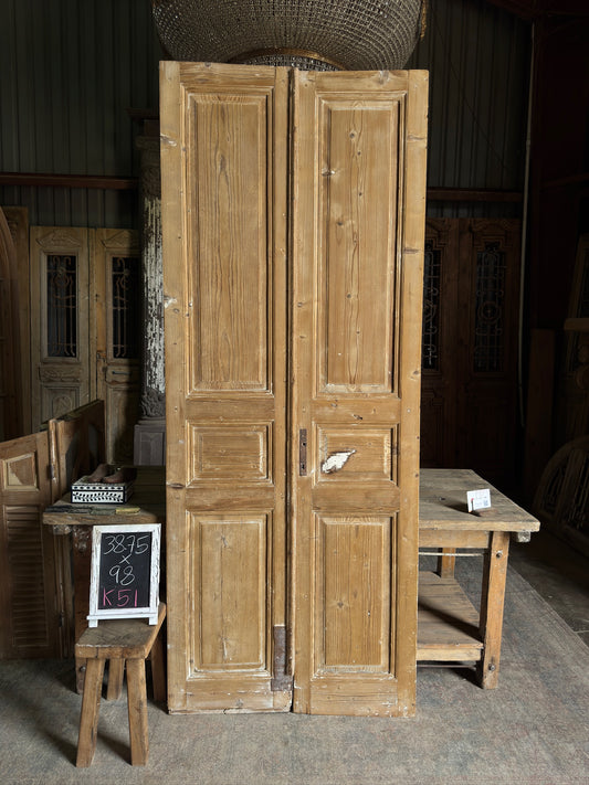 3 Panel Antique Solid French Doors - 38.75x98 K51