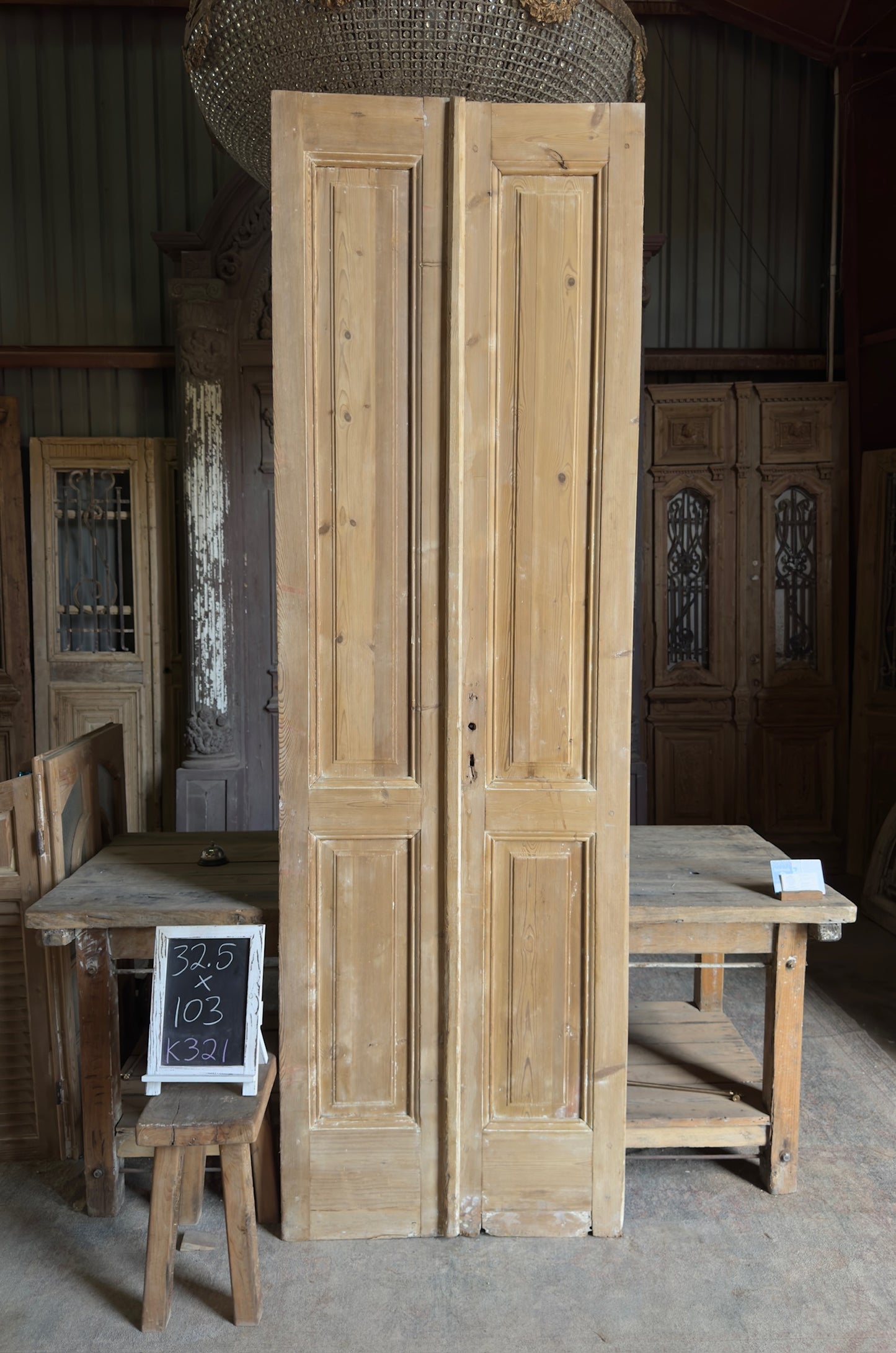 2 Panel Antique Solid French Doors - 32.5x103 K321