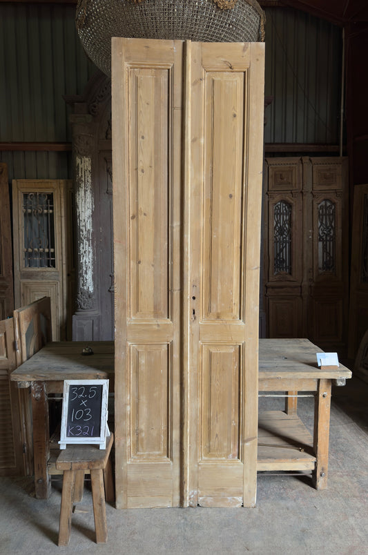 2 Panel Antique Solid French Doors - 32.5x103 K321