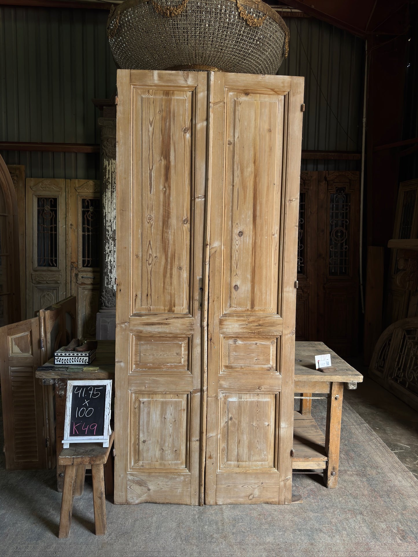 3 Panel Antique Solid French Doors - 41.75x100 K49