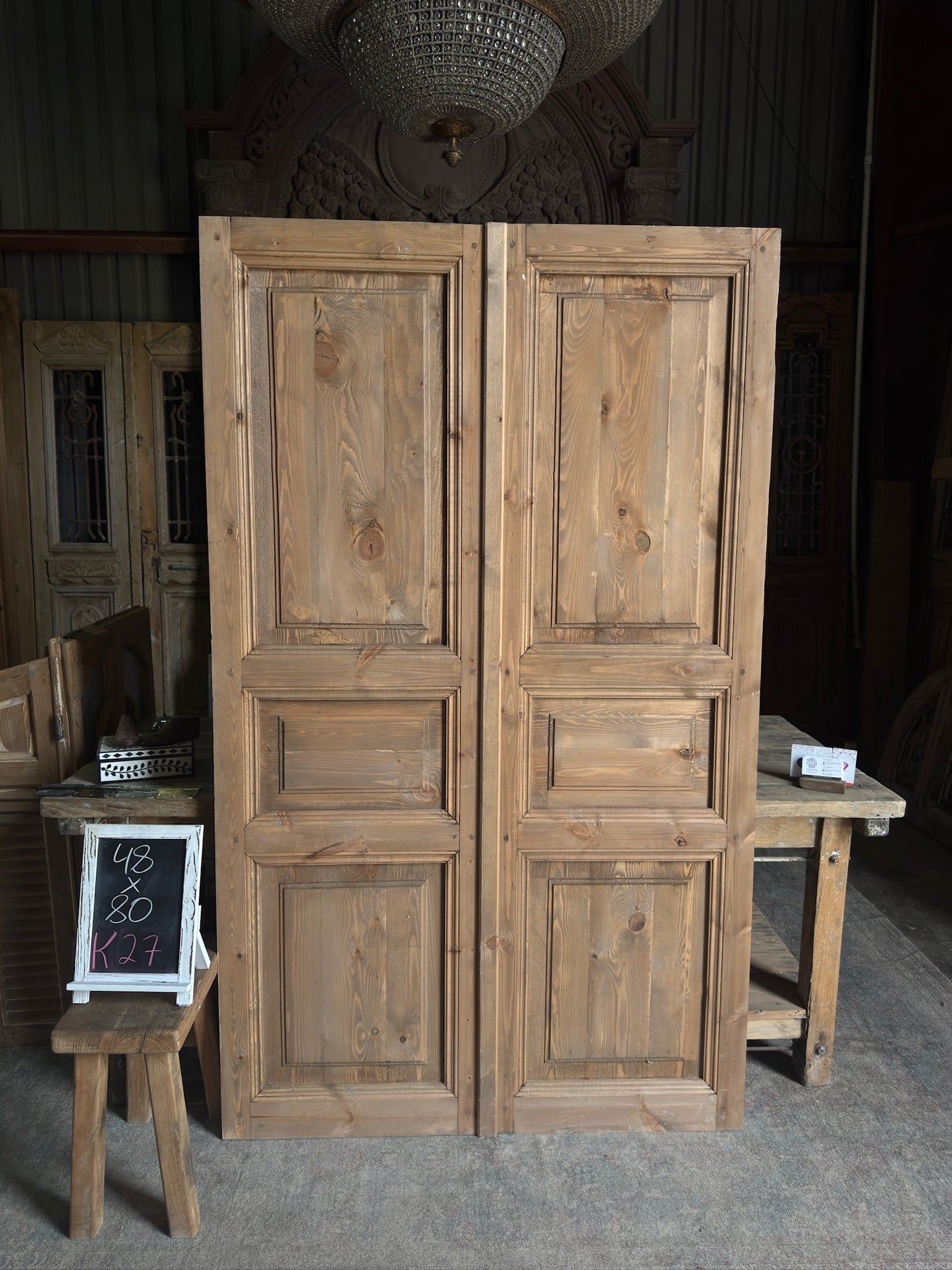 3 Panel Solid Baltic Pine French Doors - 48x80 K27