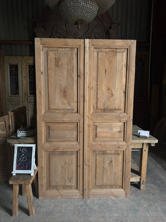 3 Panel Solid Baltic Pine French Doors - 48x80 K27