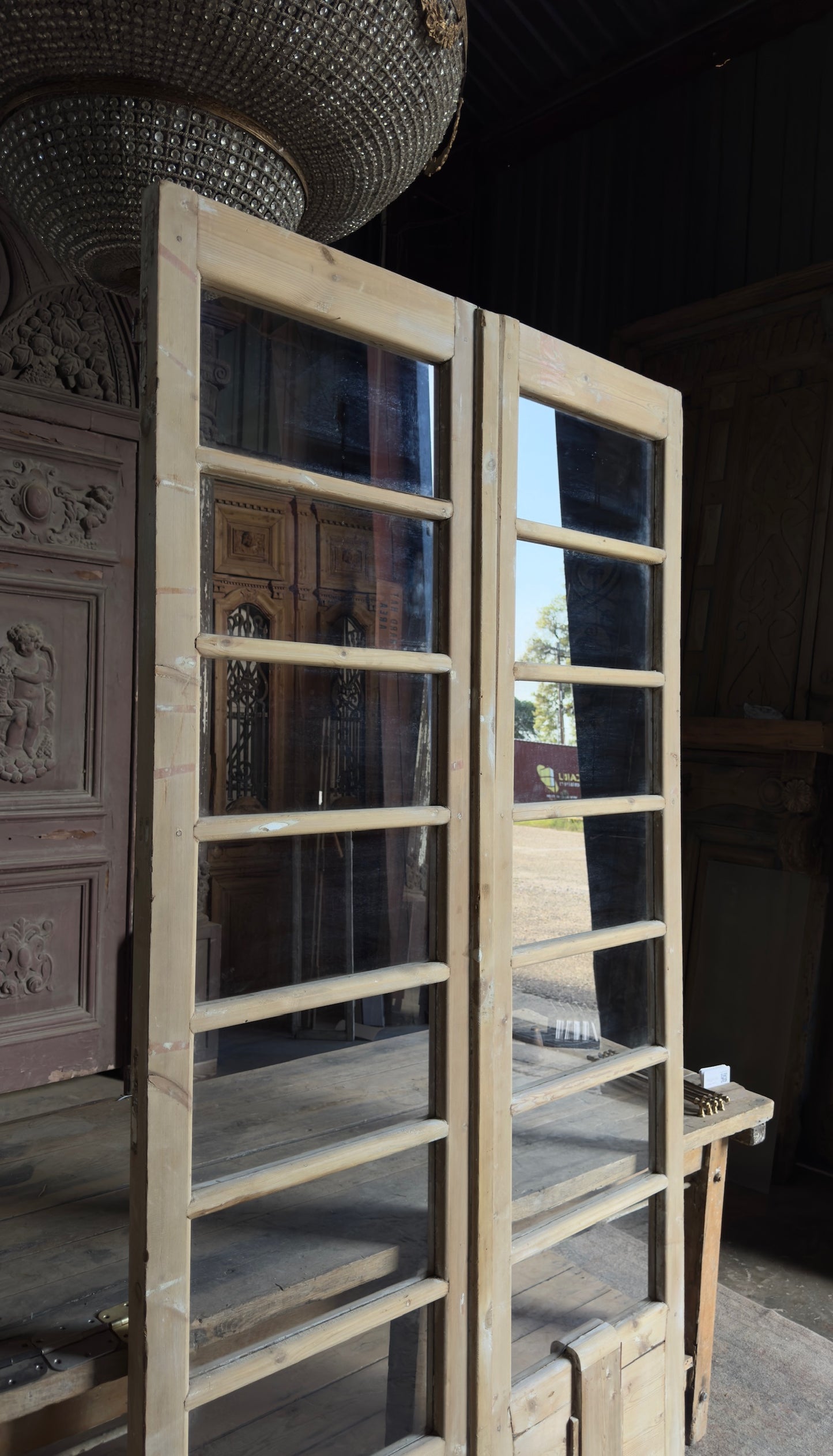 Antique Glass 7 Lite French Doors - 45.75x90.5 - L587