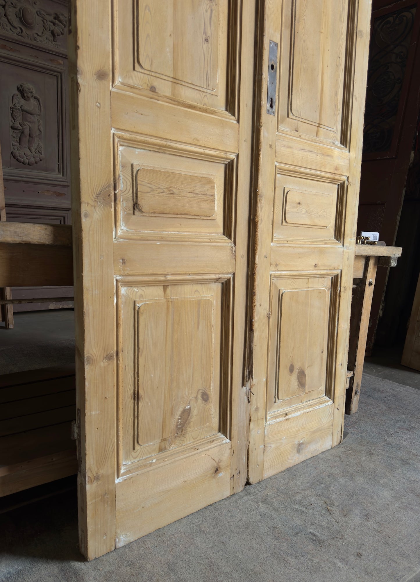 3 Panel Antique Solid French Doors - 42.25x96 - L399