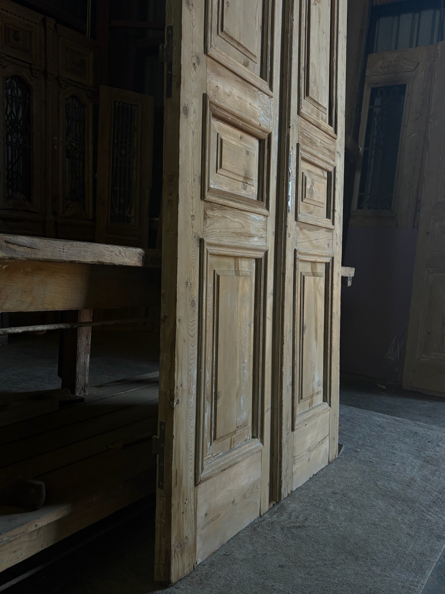 Raised Molding 3 Panel Antique Solid French Doors - 43.75x94.25 - L100