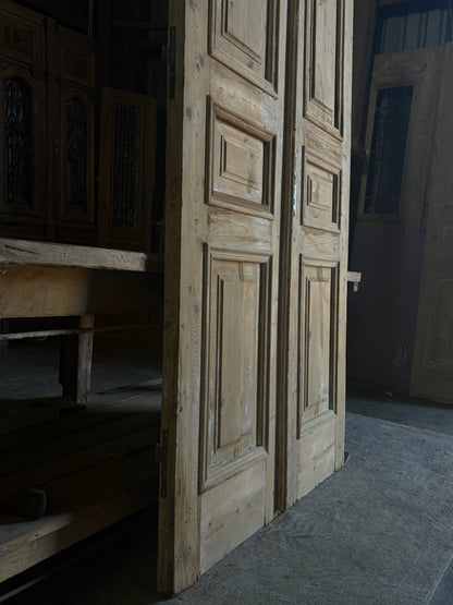 Raised Molding 3 Panel Antique Solid French Doors - 43.75x94.25 - L100