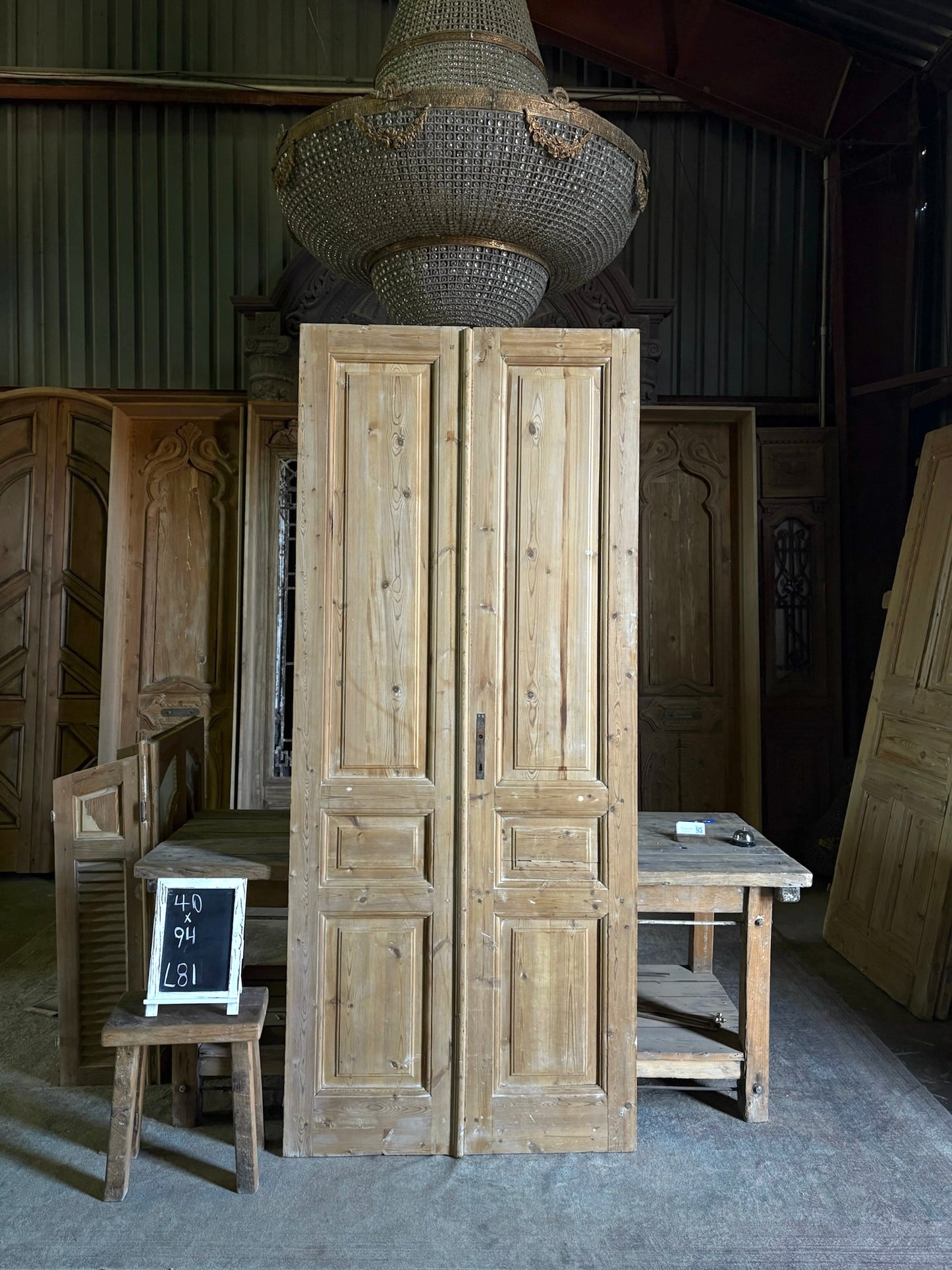 3 Panel Antique Solid French Doors - 40x94 - L81