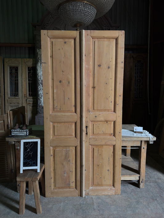 3 Panel Antique Solid French Doors - 40x84 J392