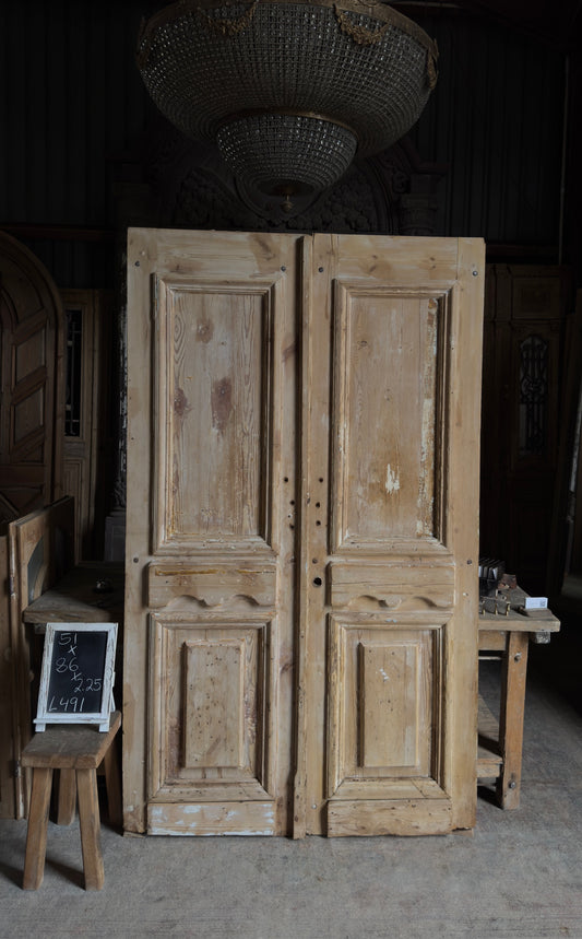 Carved Solid French Entry Doors - 51x86 - L491