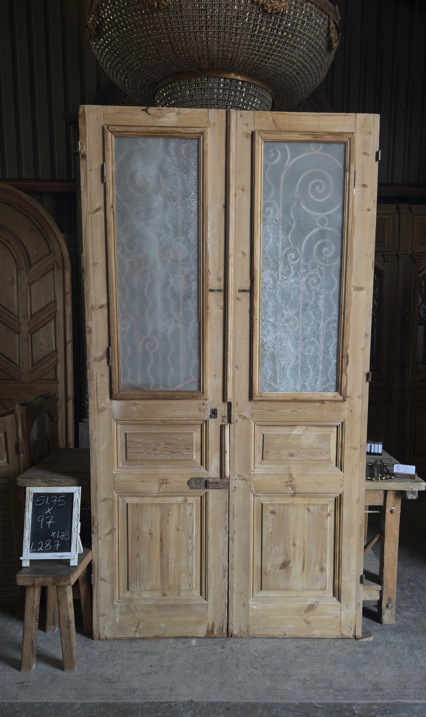 Scrolled Antique Iron French Doors - 51.75x97 - L287