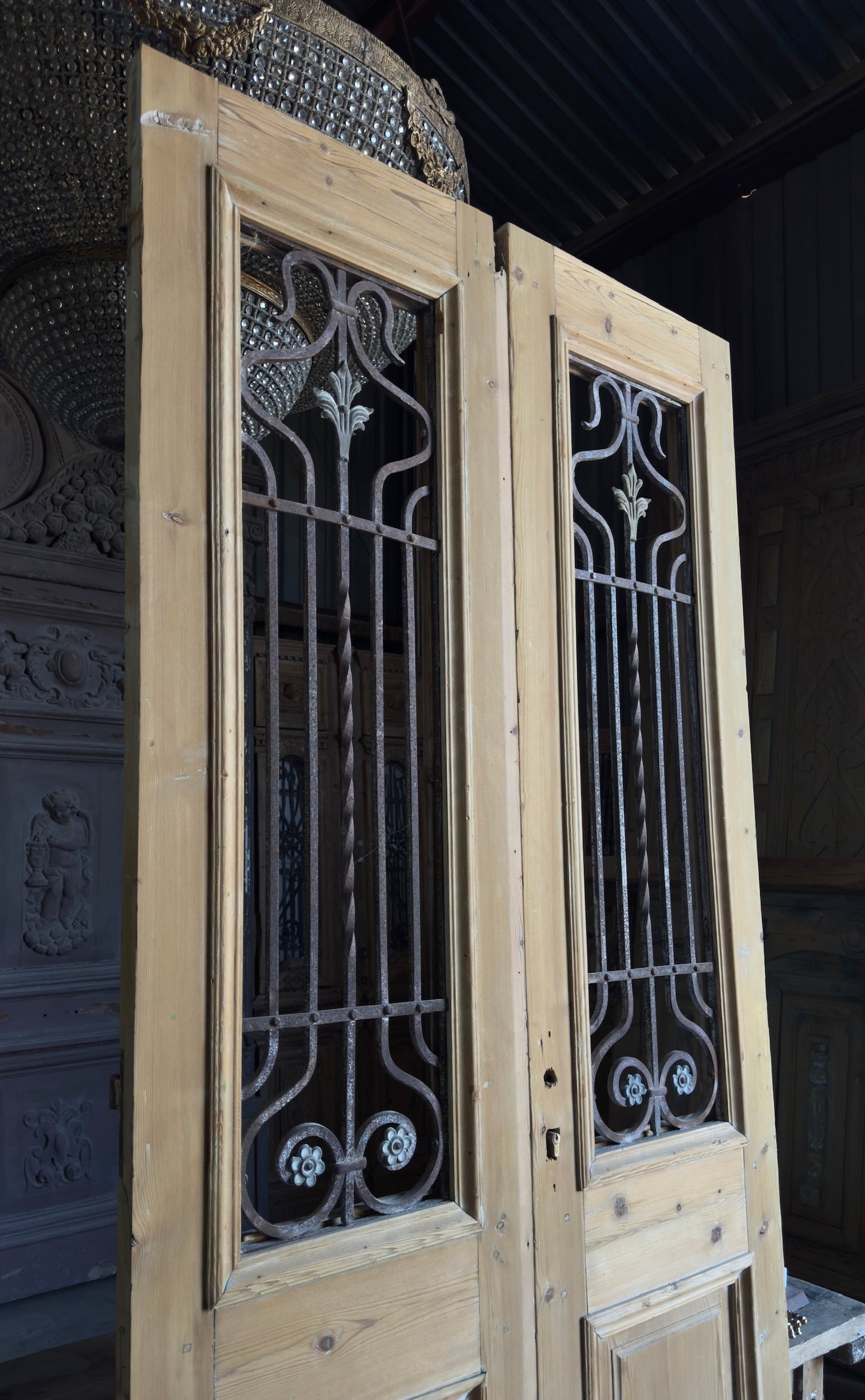 Elegant Tall Iron Antique French Doors - 47x105 - L109