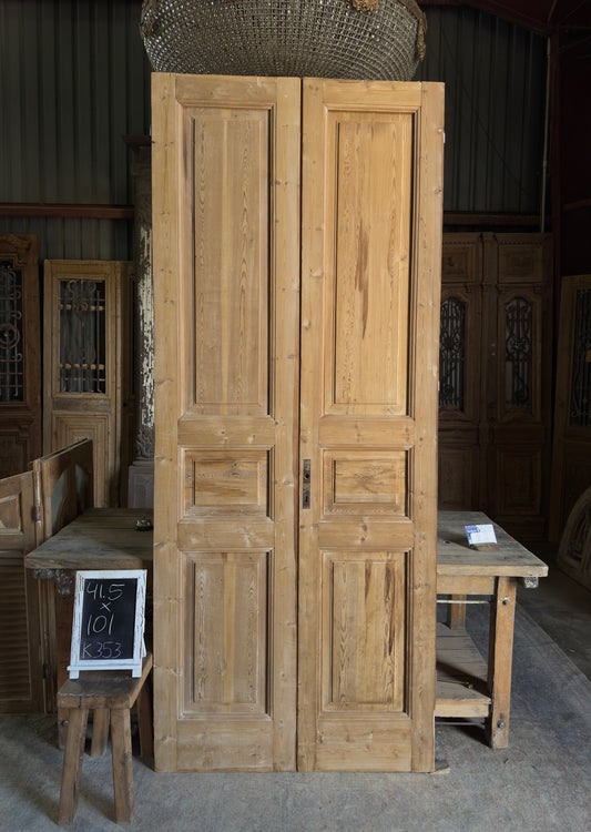 3 Panel Antique Solid French Doors - 41.5x101 K353