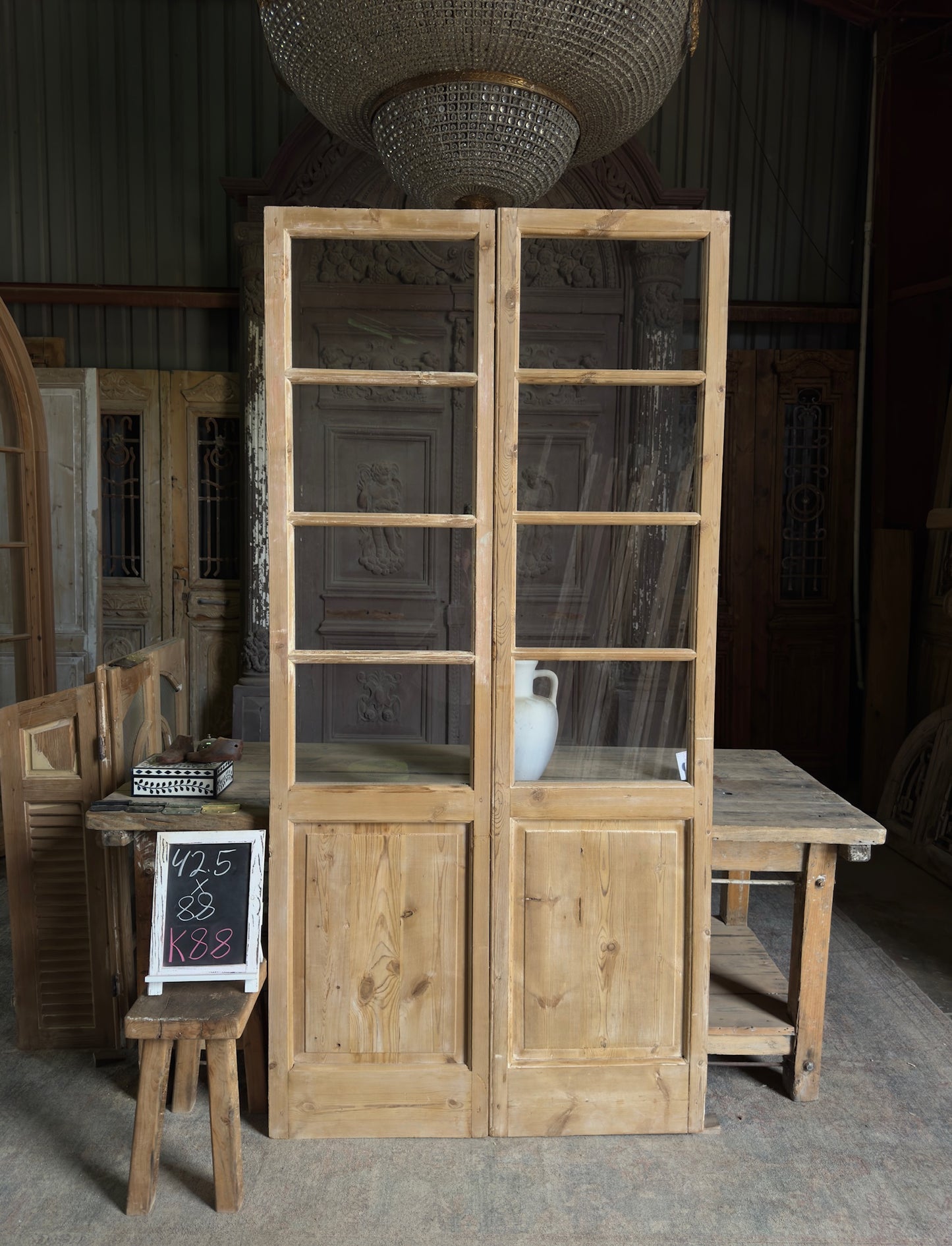 8 Lite European Antique Glass French Doors - 42.5x88 K88