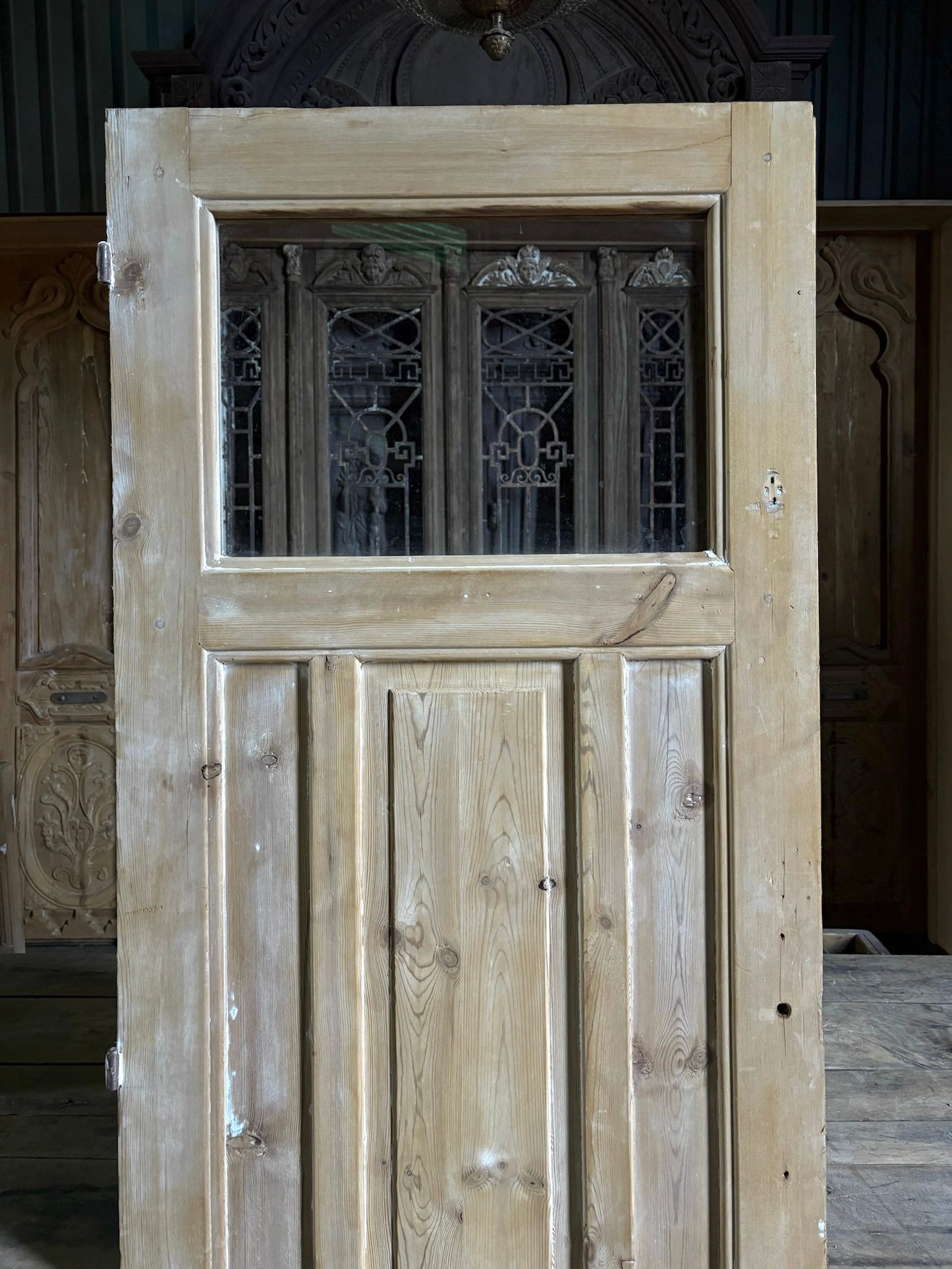 19th Century European Antique Glass Single Door - 28.5x79.5 - L79